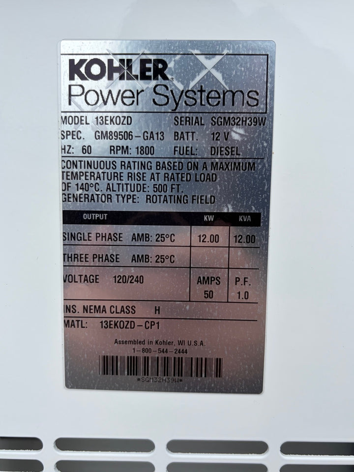 KOHLER 13EKOZD MARINE DIESEL GENERATOR